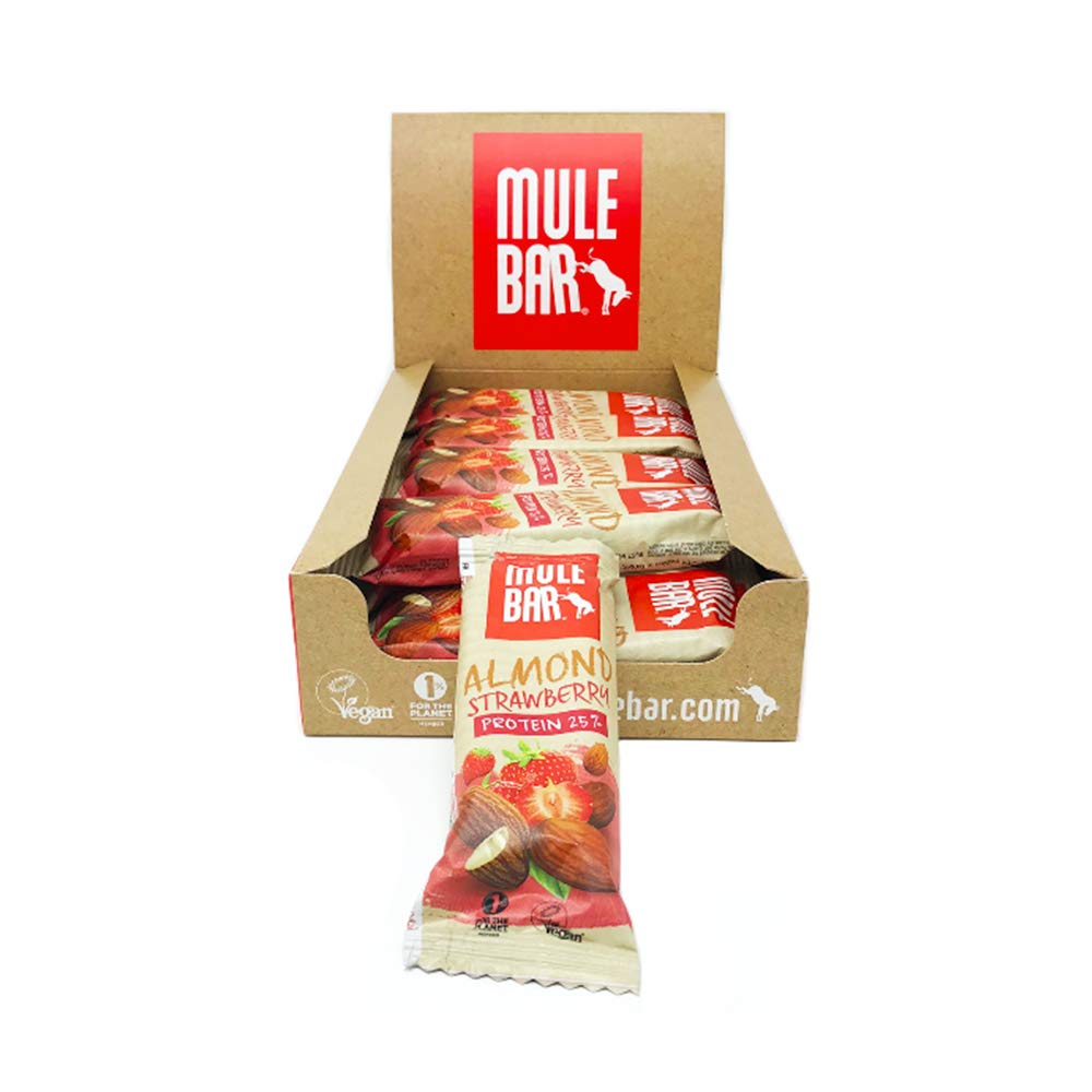 Mulebar – Barre proteine, vegan, 100% naturali, 24% proteine, gusto mandorla fragola, per una migliore recupero dopo lo sforzo