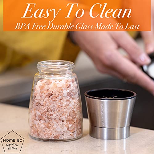 Image of Home EC Original Stainless Steel Sea Salt and Pepper Grinder Set of 4 - Adjustable Ceramic - Glass Salt and Pepper Shakers Mills - Modern Kitchen Spice Mill W /Funnel & EBook