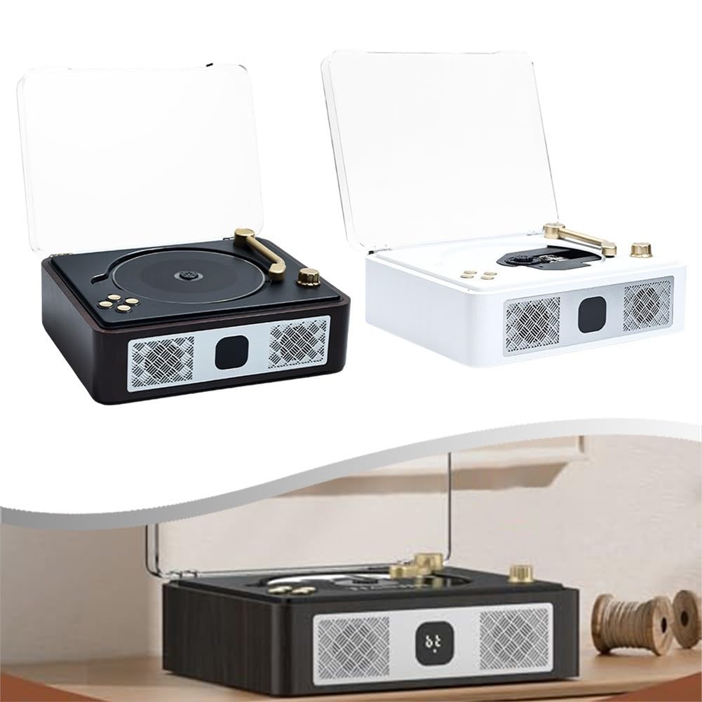 Radio CD, Boombox portatile con lettore CD, Boombox retrò, lettore CD BT5.0 retrò con batteria ricaricabile e doppi altoparlanti, 20 x 16,5 x 7 cm (marrone)
