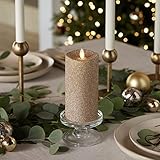 Luminara Realistic Artificial Flame Gold Glitter Pillar Candle - Moving Flame LED Battery Operated Lights - Unscented - Remote Ready - Remote Sold Separately - 3" x 6.5"