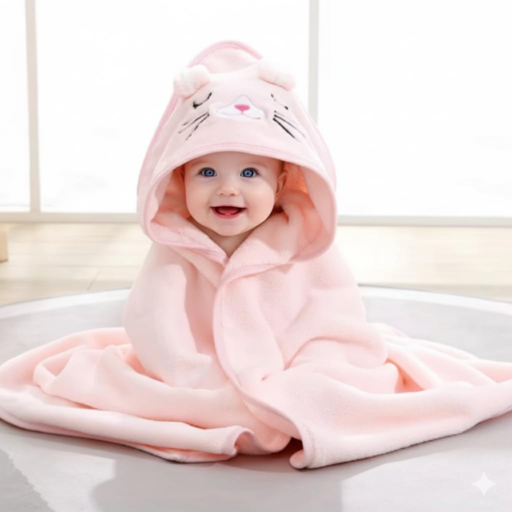 Minimavin Hooded Baby Towels Newborn - Premium Baby Towel Set for 0 to 2 Years, Ultra Soft and Absorbent, Ideal for Newborns and Infants, Cute and Cozy for Bath Time | 80cm X 80cm (Hooded Pink)-image-18