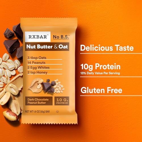 RXBAR Nut Butter and Oat Protein Bars, Protein Snacks, Snack Bars, Dark Chocolate Peanut Butter, 23.2oz Box (12 Bars) - image 3