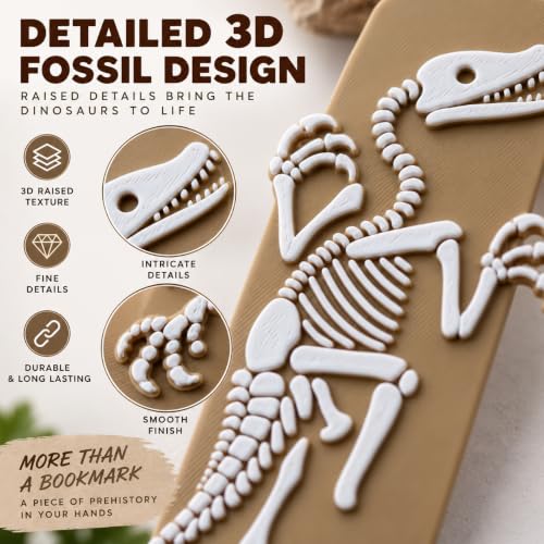 Image of 3 Pack Sanchi Homes Dinosaur Fossil Bookmarks Set, Skeleton Designs | Durable Bioplastic