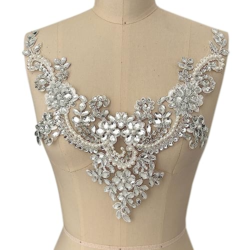 Succi Shan JS-457521-A Lace Flower Beads Pearl Patches,Sew cover