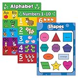 3 Pack - ABC Alphabet + Numbers 1-10 + Shapes Poster Set - Toddler Educational Charts (Laminated,...