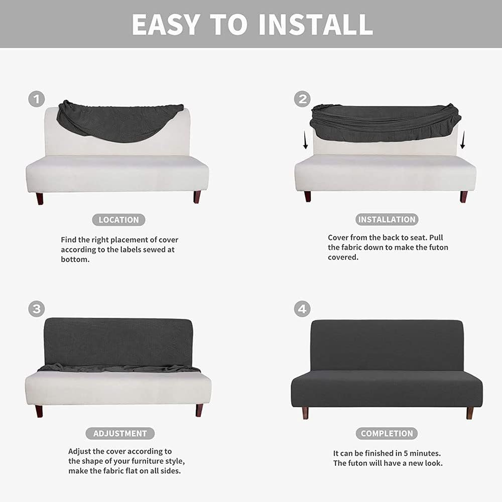 YOPOIY Printed Futon Cover Super Soft Futon Slipcover Rich Textured Armless Sofa Cover with Elastic Bottom for Living Room Bedroom Furniture -4-190—210cm