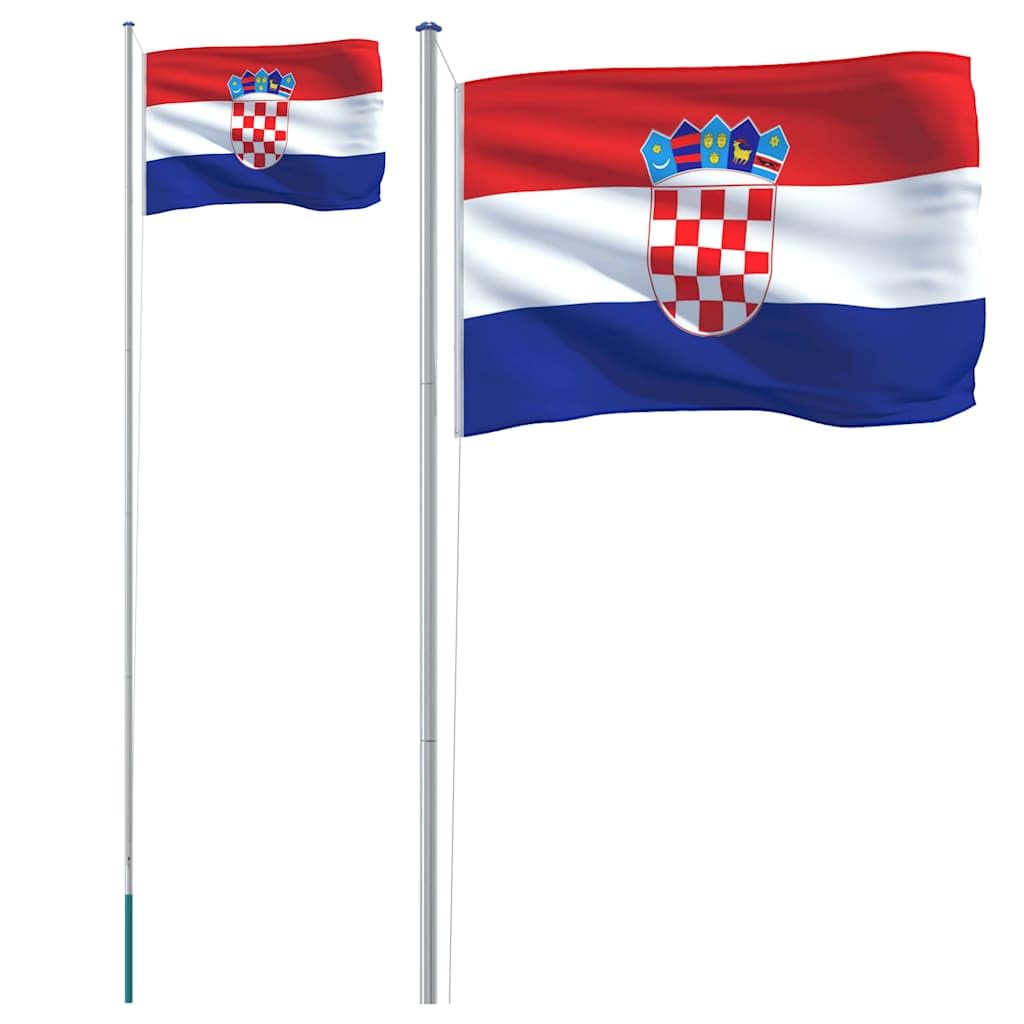 Set di bandiere della Croazia con asta da 6,08 m in alluminio, 90 x 150 cm, bandiera nazionale per giardino, eventi sportivi e esterni