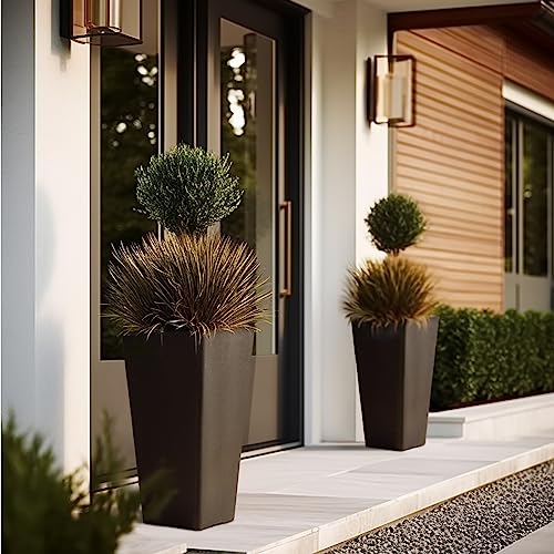 La Jolie Muse Tall Black Planters Set Of 2, 26 Inch Large Outdoor Planters, Rectangle Large Garden Flower Pots For Front Door, Patio And Deck #TOP1
