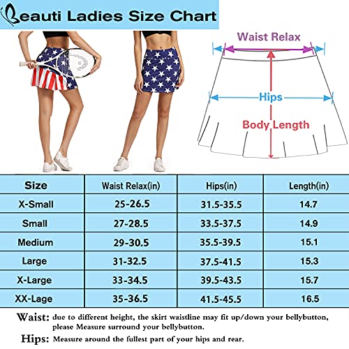 Pleated Tennis Skirt Golf Skort For Women With Pockets Shorts Athletic Workout Running Skirt Ruffle On Back (Usa Flag, Large) #TOP5
