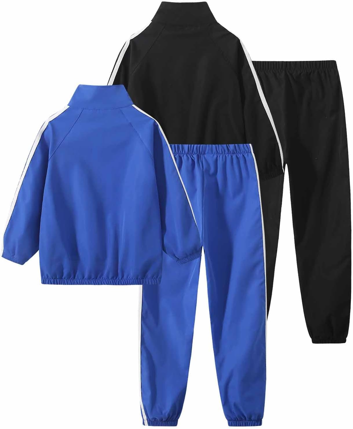 JOLYSHILD Boy 4 Piece Stripes Long Sleeve Stand Collar Half-Zip Pullover Sweatshirt and Sweatpants Outfit 3-12Y - Image 2