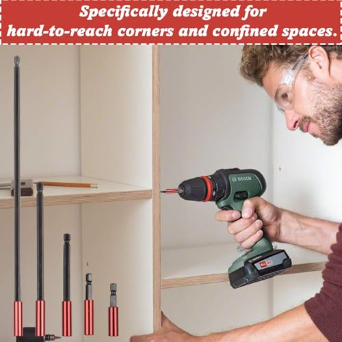 TIANCEWAN 10 Pièces Rallonge Visseuse, Porte Embout Magnétique en Acier Chrome-Vanadium, 5 Tailles (50/60/100/150/300mm) Adaptable à Visseuse Placo, Embout embout visseuse aimanté et Outils – vue 6