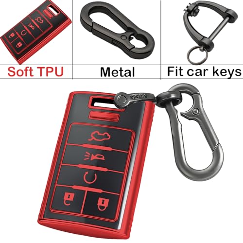 Kirsnda for Cadillac Key fob Cover with Metal Keychain,Soft TPU Protector Key Case,Compatible with 2006-2014 CTS DTS Escalade SRX STS Impala Carlo Keyless Remote Smart Key(Red Black) by Kirsnda - Image 7