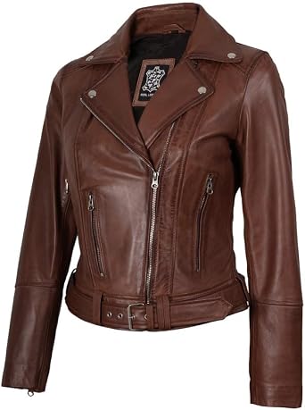 Blingsoul Classic Asymmetrical Leather Jacket Women - Real Lambskin Moto Style Jacket For Womens