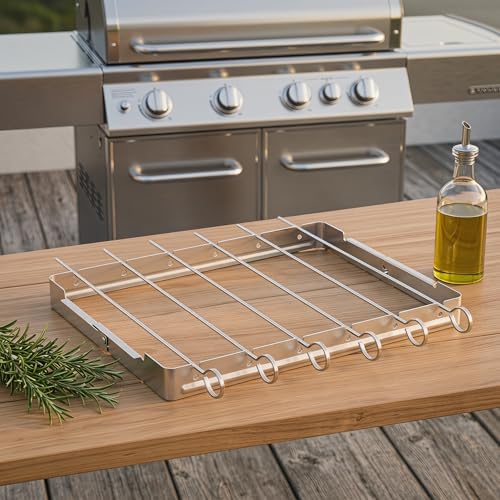 YJLDDZ Stainless Kabob Skewers – Foldable Holder with 6 Metal & 100 Bamboo by YJLDDZ - Used condition - Image 3