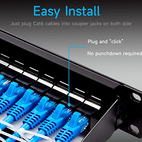 Lysymixs 24 Port RJ45 Patch Panel Cat6 Feed Through, Coupler Network Patch Panel 19 Inch, Inline Keystone Ethernet Patch Panel with Back Bar - Thumbnail 3