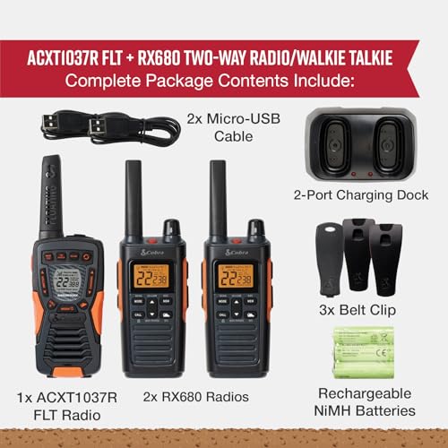 Image of Bundle of Cobra RX680 Walkie Talkies (2-Pack) + Cobra ACXT1037R FLT Floating Walkie Talkie (1 Pack)
