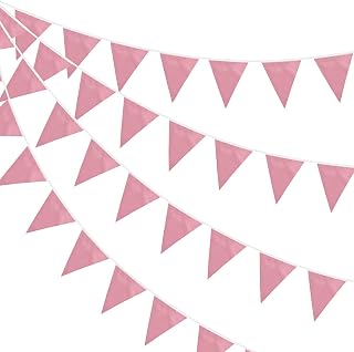 52 Flags 65.6 Feet (20m) Rose Gold Bunting Banner - Supply for Garden, Wedding, Birthday, Festival Decoration - Indoor/Outdoor Party, Engagement, Anniversary