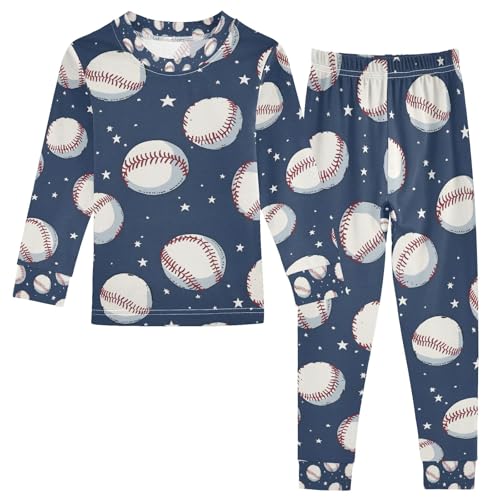 senya White Baseball Star Pajamas Set Long Sleeve Soft Cotton Sleepwear 2 Piece