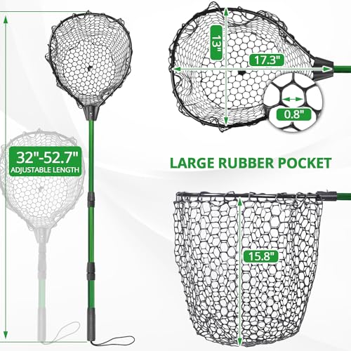 Telescoping Aluminum Alloy Fishing Net - Adjustable Length and Rubber net, 32-52.7 Inches, Maximum Load 20 Pounds