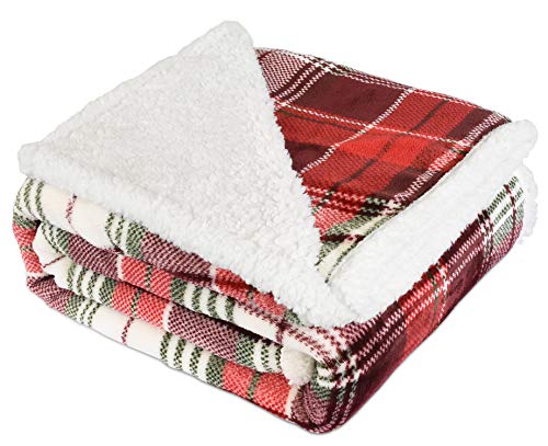 Catalonia Christmas Red Buffalo Plaid Sherpa Throw Blanket, Reversible Super Soft Warm Comfy Fuzzy Snuggle Micro Fleece Plush Holiday Throws For Couch Sofa Cabin Decro #TOP1