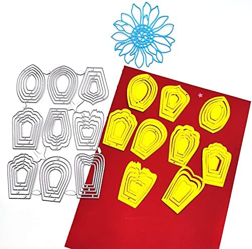 9Pcs Multi-Layer Flower Cutting Dies for Card Making 3D Stencils Metal Embossing Stencils Cutting Dies for Paper Petals Card Making Decoration and DIY Craft Scrapbooking Photo Album Decorative
