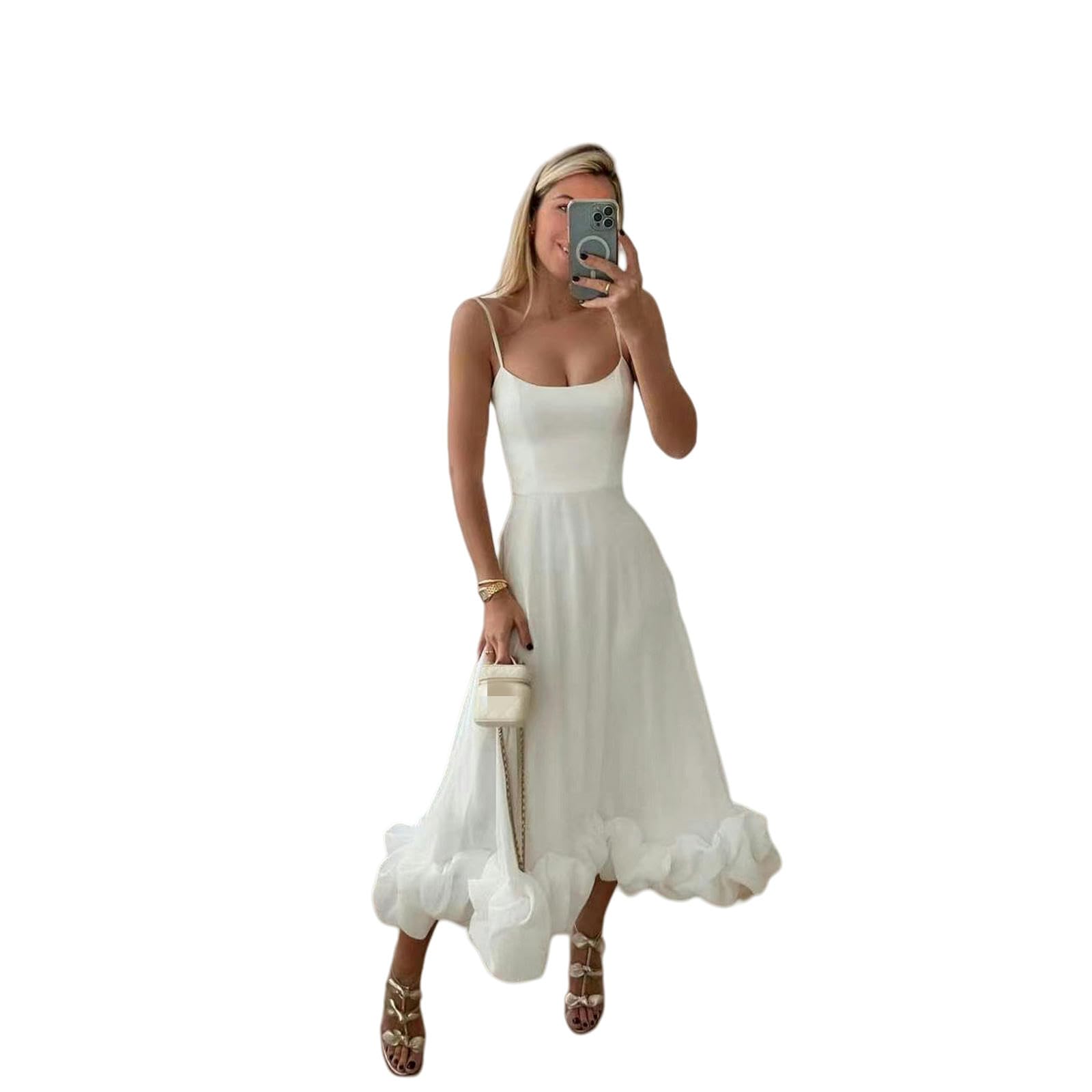 Vestidos de Verano Vestidos Largos de Verano Femeninos Vestidos Casuales de Tirantes Delgados Vestidos de Vacaciones Vestidos de Playa, HUTALIM, Blanco, m