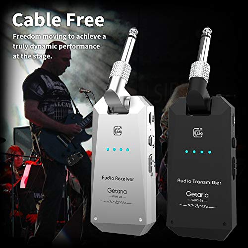 Getaria 5.8GHz Wireless Guitar System Rechargeable Guitar System Wireless Digital Transmitter Receiver Set for Electric Guitar Bass (5.8G Wireless)