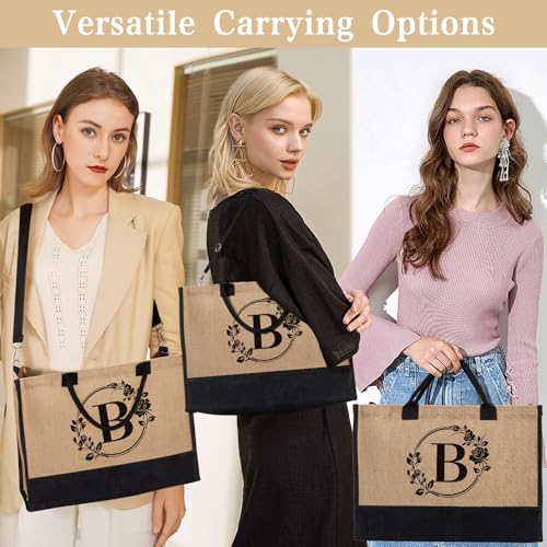 Bolsa personalizada de yute con inicial para mujer miniatura 5