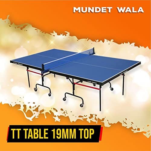 Image of Indoor Table Tennis Table w /Both Side Laminated & Wheels w /Lock (TT Net + 2 TT Racket & 2 Balls) (19MM TOP)