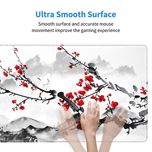 Watercolor Cherry Blossom Mouse Pad 31.5X11.8 Inch Pink Full Desk Japanese Sakura Mousepad Extended Large Non-Slip Rubber Base Waterproof Big Keyboard Mat With Stitched Edges For Gaming And Office #TOP5