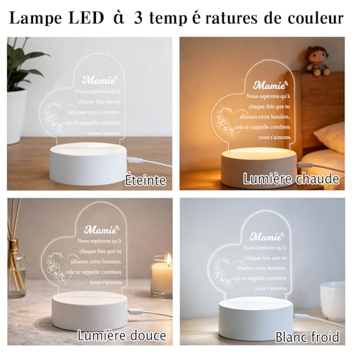 Karyllena Cadeau Mamie Cadeau Anniversaire Mamie Veilleuse Acrylique Cadeaux Fête Des Grand Mère Original Idee Veilleuse Décorative Pour Grand Mère Cadeaux Anniversaire Noël Nouvel An – vue 3