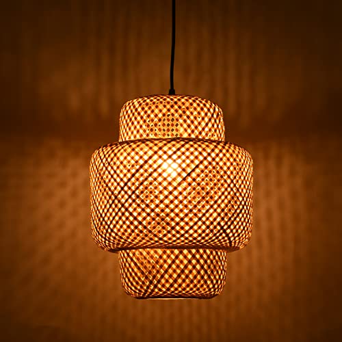 Jia Le Shi Bamboo Pendant Light, Industrial Bamboo Woven Pendant Lighting For Dining Room Foyer Enteryway Living Room Bedroom Kitchen, 11.8" #TOP1