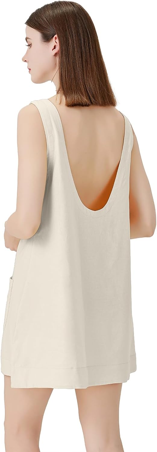 hibshaby Women's Summer Cotton Linen Round Neck Short Dress Sleeveless Mini Dress Casual A Line Slim Tank Dress Sundress - Image 2