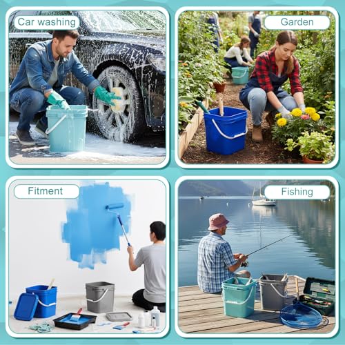 Image of Mumufy 3 Pcs 3.5 Gallon Square Food Grade Bucket with Lid Square Bucket Pail Plastic Handles for Long Term Food Storage, Camping, Fishing, Home Organization Easy Stack and Store (Aqua,Gray,Blue)