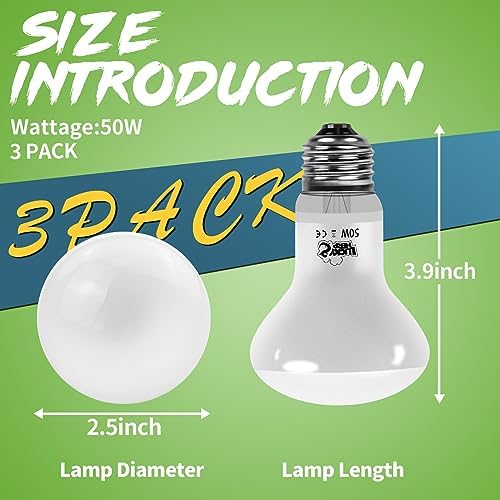 LUCKY HERP Reptile Heat Lamp 3 Pack 50W, UVA Heat Lamp Bulb for Reptile, Vivarium Basking Spot Light Bulb for Tortoise,Bearded Dragon,Lizard,Gecko,Puppy,Chick,Dog