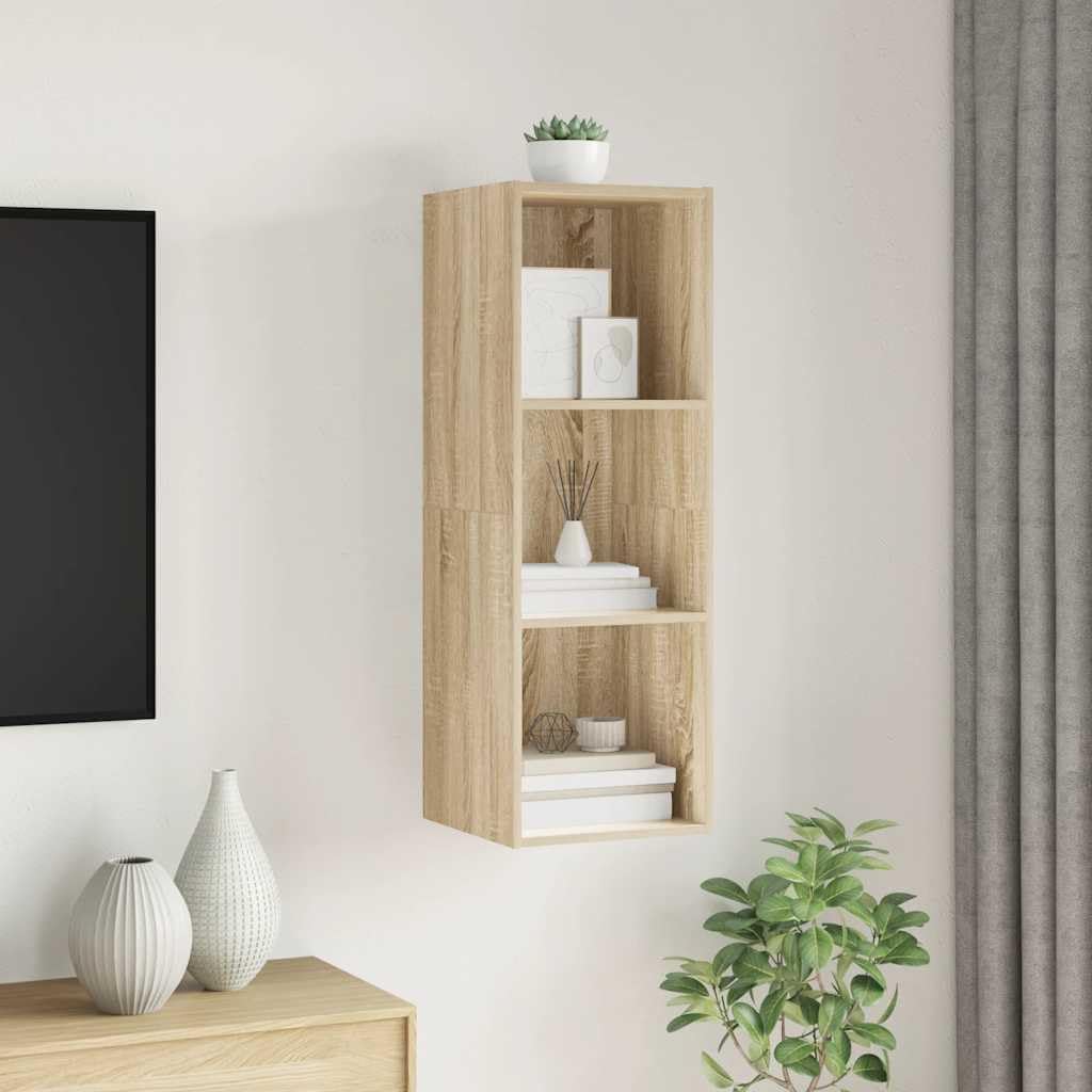 Wall Mount TV Cabinet Sonoma Oak Engineered Wood 42.1 in H Floating Media Console with 3 Shelves Matte Beige Finish Modern Entertainment Center for Living Room Bedroom
