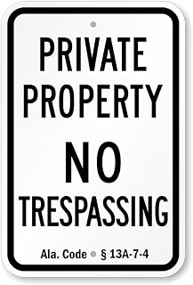 Alabama No Trespassing Aluminum Weatherproof 8" x 12" Sign p00314
