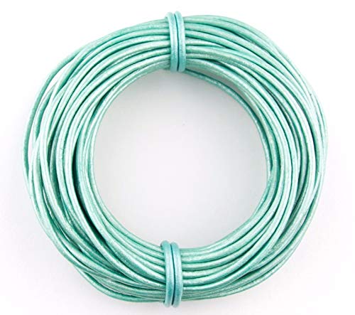 Natural Round Leather Cord 2mm Metallic Mint 10 Meters (11 Yards)