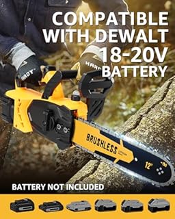 Brushless Cordless Chainsaw Electric 12 Inch Compatible with Dewalt 20V Max Battery Power, No Battery Included 45Ft/s High-Efficiency Chainsaw for Garden, No Installation Required, Yellow