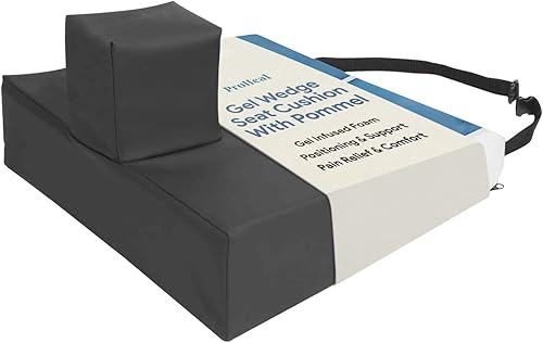 Cojín de asiento de cuña de gel con pomo de 18 x 16 x 4 pulgadas - 2 pulgadas - Mejor postura y posicionamiento de cadera - Espuma de alta densidad