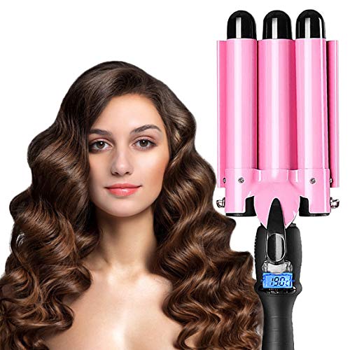 3 Barrel Curling Iron Hair Waver Curling Iron Fast Heating Ceramic Hair Waver Curler 25mm Hair Curling Wand (Pink)