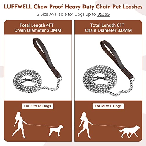 Chain Dog Leash Chew Proof, Metal Chain And Nylon Rope Pet Dog Leash With Padded Handle, Heavy Duty Leashes For Medium Large Dogs Training, Walking, Running (Black, 3.0Mm 6Ft With Leather Handle) #TOP4