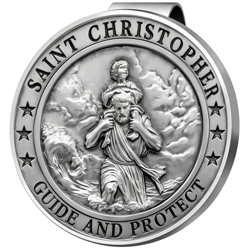 PloreWay Saint Christopher Medal for Car Metal St. Christopher Car Visor Clip Gifts for Catholic Men Talisman for Safety Automotive Visor Accessories Gift for Drivers Families Friends