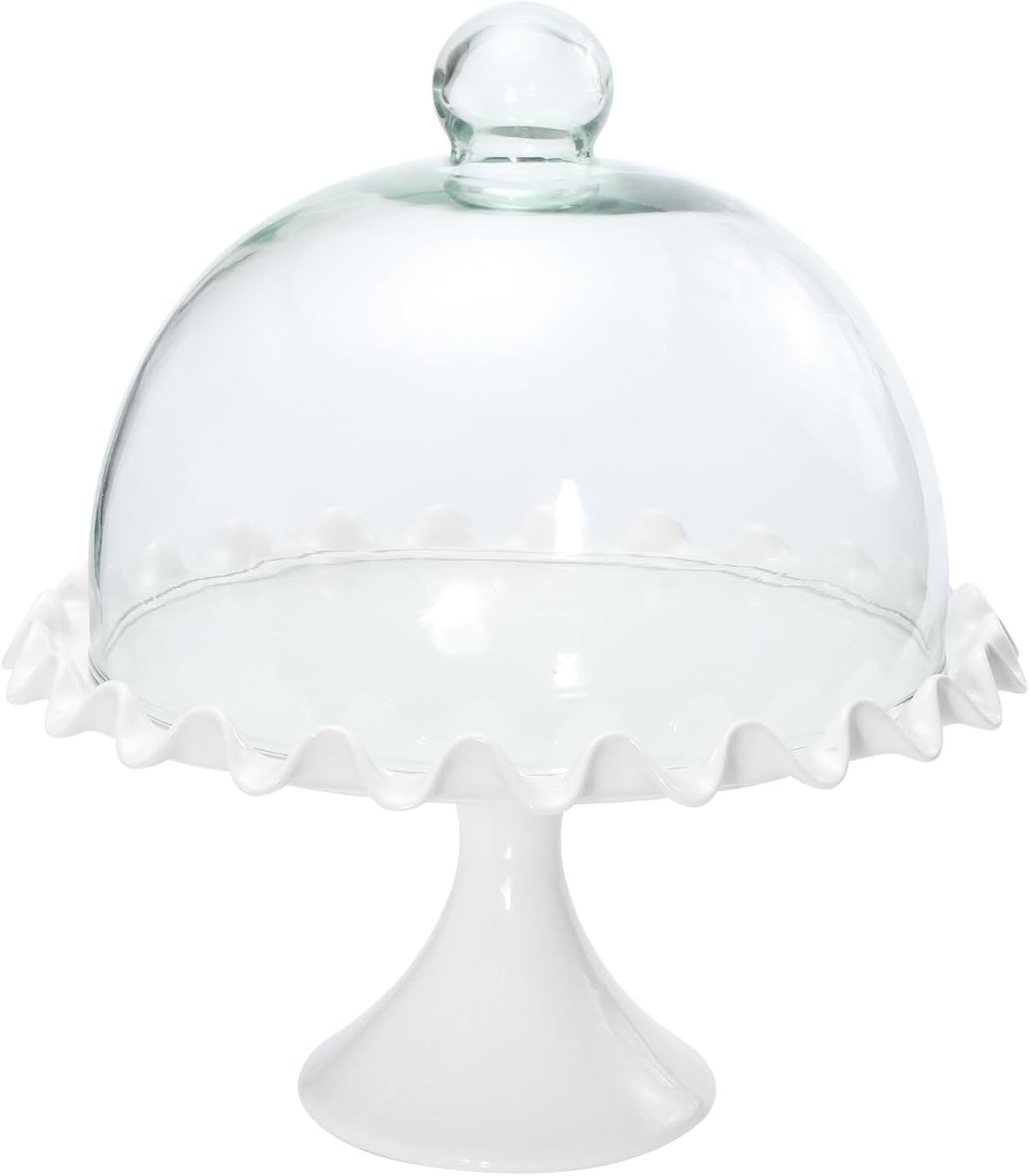 Glass Dome Cake Cover with 250mm Ceramic Serving Plate, Lead-free Food Cover for Dust Protection and Freshness, round Display Cloche for Home Dining and Parties