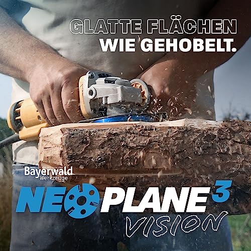 QUALITÄT AUS DEUTSCHLAND Bayerwald Werkzeuge NeoPlane - Frässcheibe Schnitzscheibe für Holz passend Winkelschleifer - Carving mit freier Sicht - wechselbare TiN-beschichtete HM Zähne lange Standzeit