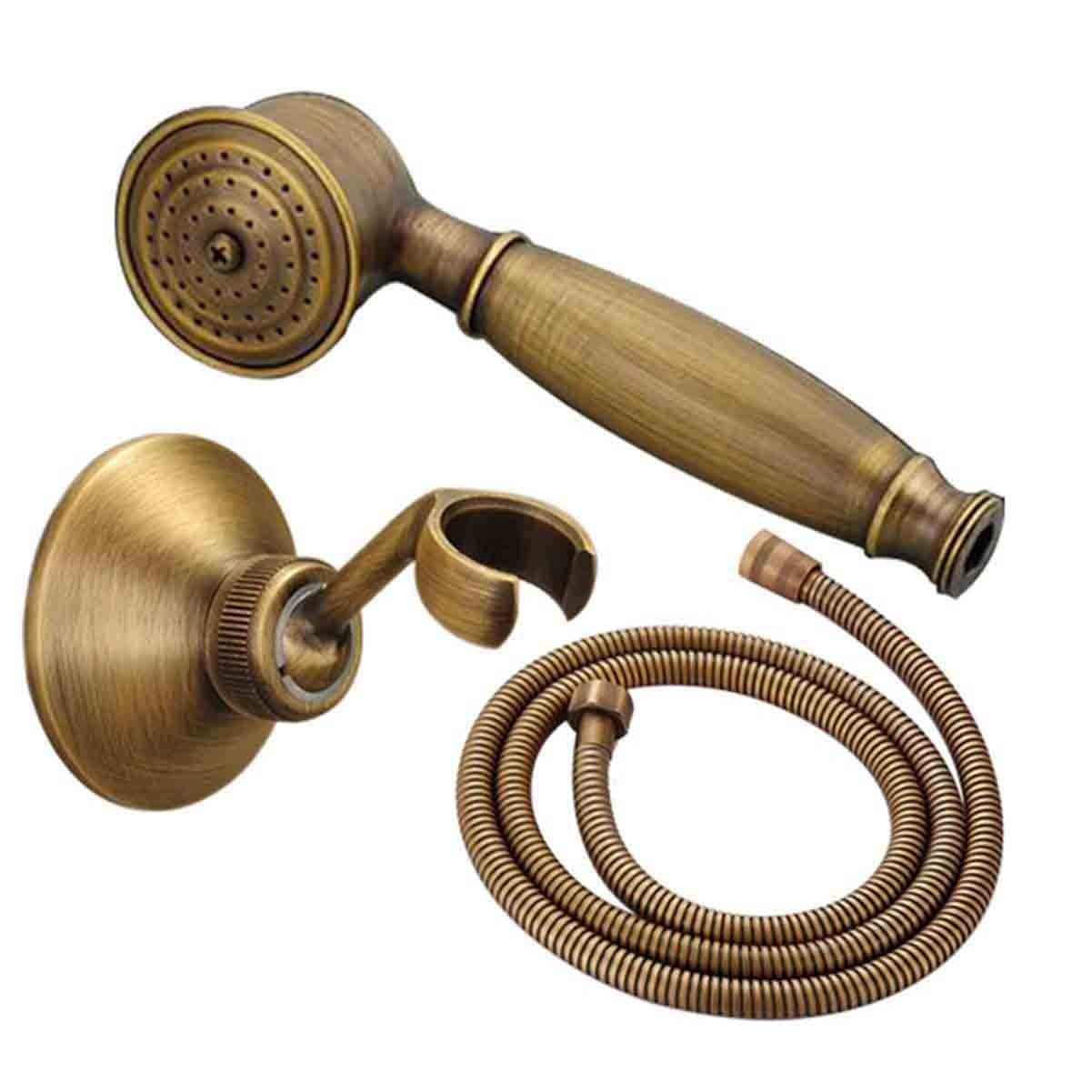 Antyczna mosiężna słuchawka prysznicowa, wąż 150 cm, klasyczny telefon w stylu deszczownicy, ulepszony kran łazienkowy, elegancki uchwyt Ceic - idealny do luksusowej kąpieli