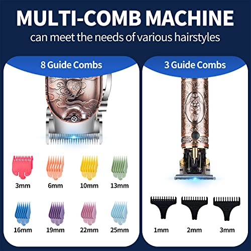 Roziapro Hair Clippers for Men T-Blade Trimmer Professional Barber Clippers - Cordless Hair Cutting Beard Trimmer Mens Electric Hair Trimmer Rechargeable Gold Knight Grooming Kit （Rose Gold） - Thumbnail 4