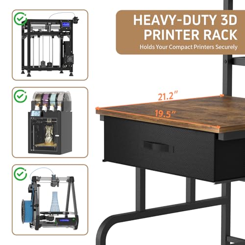 MILEFA 3D Printer Stand with Filament Storage,3D Printer Rack with Storage Drawer，Heavy-Duty 3D Printers Table with Power Outlet，for ABS/PLA/TPU Spools, Home Office Studio Rustic Brown by MILEFA - Image 8