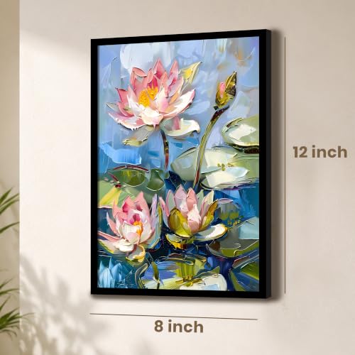 Image of PAINTINGMANTRA Lotus Flower Painting for wall decoration, Abstract Floral Framed painting for Living room and bedroom, Wall Art for Home decoration 10x13 Inch