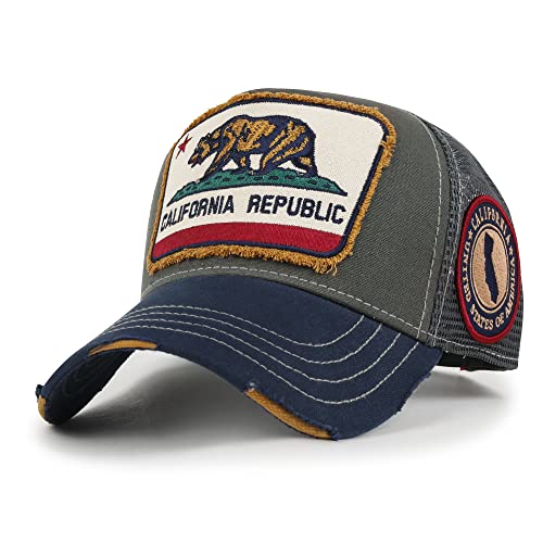 ililily Premium California Bear Embroidered Baseball Cap Vintage Trucker Hat, Dark Grey-Mesh